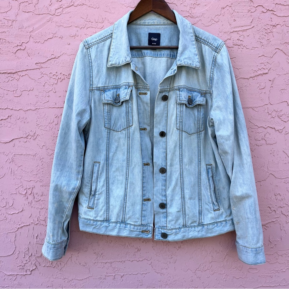 Gap Denim Jacket Reworked Bleached White Wash Distressed Faded Size Large